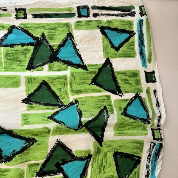 Vtg Womens Neck Head Scarf Geometric Green Blue 21 inch Japan Poly Retro Scarves - Picture 5 of 8